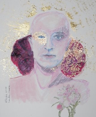 Alkistis Wechsler, 'Golden Aura ', 2011, original Painting Ink, 16 x 20  x 1 cm. Artwork description: 4518     My summer inspiration to a new series of ink and pigment watercoulors portraits inspired by various ages of my Friend HUGO    ...