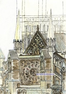 Alkistis Wechsler, 'Westminster Abbey ', 2007, original Watercolor, 8 x 11  x 1 cm. Artwork description: 6588  A watercolour and ink- pen drawing of an architectural detail. The top of Westminster abbey in London. ...