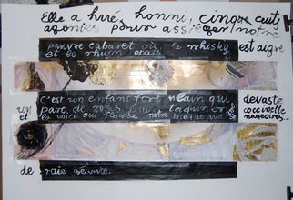 Alkistis Wechsler, 'Apocalyptic 2', 2012, original Painting Other, 85 x 60  x 1 cm. Artwork description: 3828            part two of a group of 2. ink watercolour, pigment and golden spray on paper. Graffiti of a poem by Jean- Loup Ancelle  ...