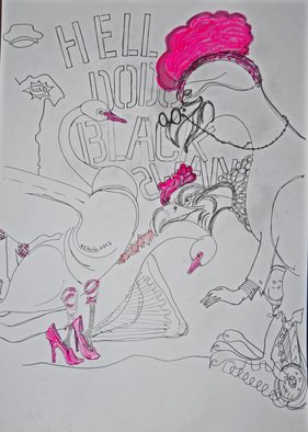 Alkistis Wechsler, 'Central Crime Scene 1 ED ...', 2012, original Drawing Other, 30 x 60  x 1 cm. Artwork description: 4173     Pencil, ink and pink acrylic on paper of the Series with El Dodo, Alice, Black Swan and other friends of them Sept 2012 ...