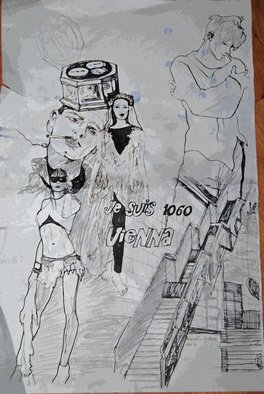 Alkistis Wechsler; Je Suis Vienna, 2017, Original Comic, 32 x 49 cm. Artwork description: 241 mixed technique on paper. page for a comic strip in progress. ...