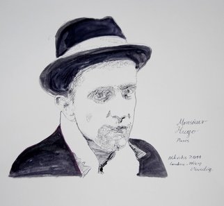Alkistis Wechsler, 'Monsieur Hugo', 2011, original Painting Ink, 22 x 33.5  x 1 cm. Artwork description: 4518            My summer inspiration to a new series of ink, pigment watercoulors and golden leaf, portraits inspired by various ages of my Friend HUGO           ...