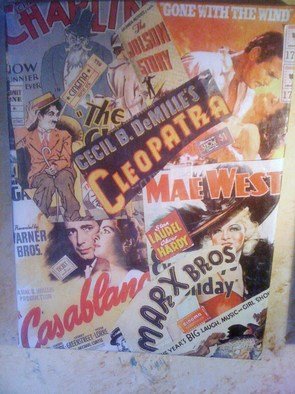 Allan Cohen; Vintage Movies, 2012, Original Collage, 9 x 12 inches. Artwork description: 241 VINTAGE MOVIESOne Of A Kind Original Collage On Canvas - Artist Signed.Images of Charlie Chaplin, The Jolson Story, Gone With The Wind, Casablanca, Mae West, Cleopatra, Marx Brothers.A Unusual Colorful Addition For Any Room In Your Home, a great house gift.Finished with three coats ...