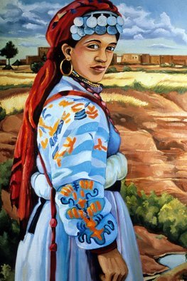 Joanna Almasude; Wedding Guest, 1999, Original Painting Oil, 2 x 3 feet. Artwork description: 241   oil on canvas, joanna almasude, morocco, amazigh, women, woman, head- dress, berber, colorful   ...