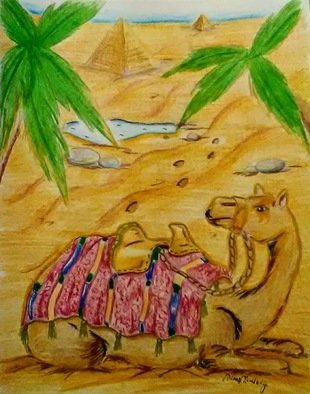 Aaron Mallery; Camel Oasis, 2020, Original Drawing Pencil, 24 x 30 inches. Artwork description: 241 Illustration of a desert camel finding rest...