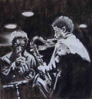 A M Bowe; Jazz Musicians, 2007, Original Pastel, 8 x 8 inches. Artwork description: 241   Measurements do not include frameIf you wish picture to be unframed please minus $100 from total priceFramed:  Includes wide off white mount and driftwood ( pale) frame  ...