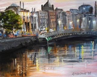 A M Bowe; View Of Halfpenny Bridge ..., 2009, Original Painting Oil, 10 x 8 inches. 