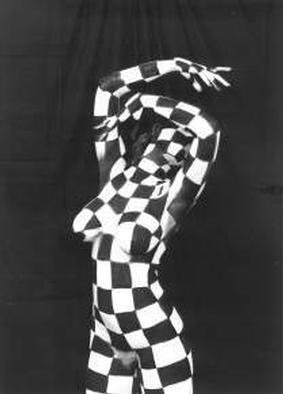 Amit Bar; Queen, 1997, Original Photography Black and White, 30 x 40 cm. Artwork description: 241 Dancer, bodypainted with chessmat blocks....