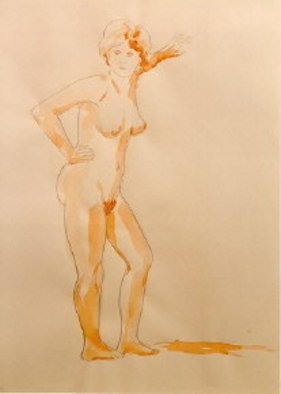 Amit Bar; Standing Nude, 1999, Original Painting Other, 50 x 70 cm. Artwork description: 241   Standing nude          ...