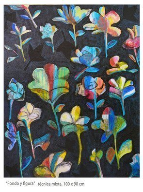 Ana Castro Feijoo; Florido II, 2017, Original Mixed Media, 80 x 100 cm. Artwork description: 241 chorreado, abstracto, fondo, figura, flores, orgA! nico, texturado...