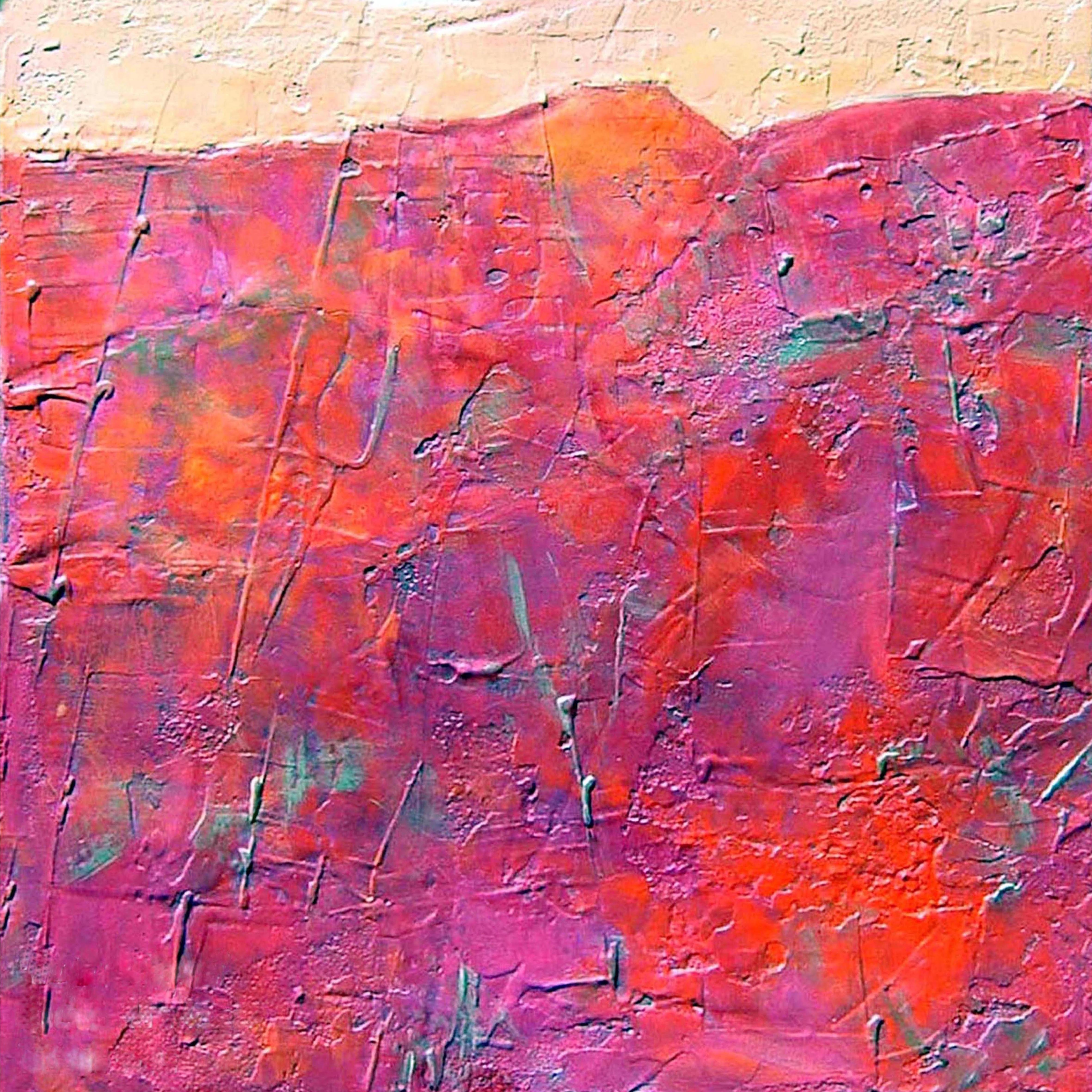 Ana Castro Feijoo; Lluvia En Tilcara, 2018, Original Mixed Media, 40 x 40 cm. Artwork description: 241  Red, yellow, texturas, shadow, landscape, ...