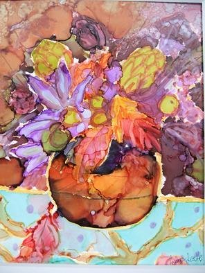 Andree Lisette Herz; Fall Bloom, 2013, Original Painting Ink, 12 x 14 inches. Artwork description: 241                                   . alcohol ink  painted with q tips on yupo                                             ...
