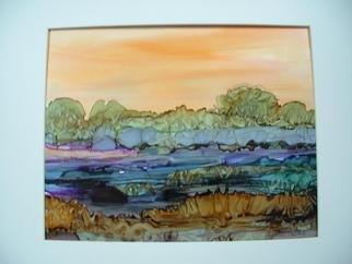 Andree Lisette Herz; Sunset Field, 2013, Original Painting Ink, 12 x 14 inches. Artwork description: 241           . alcohol ink  painted with q tips on yupo                     ...