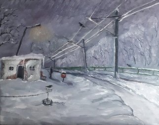 Andrei Balau; Old Train Station, 2020, Original Painting Oil, 50 x 40 cm. Artwork description: 241 Old train station, oil on canvas, original and unique. I love drawing deserted places, especially railways and trains.  This is a place that exists only in my head. dY~S...
