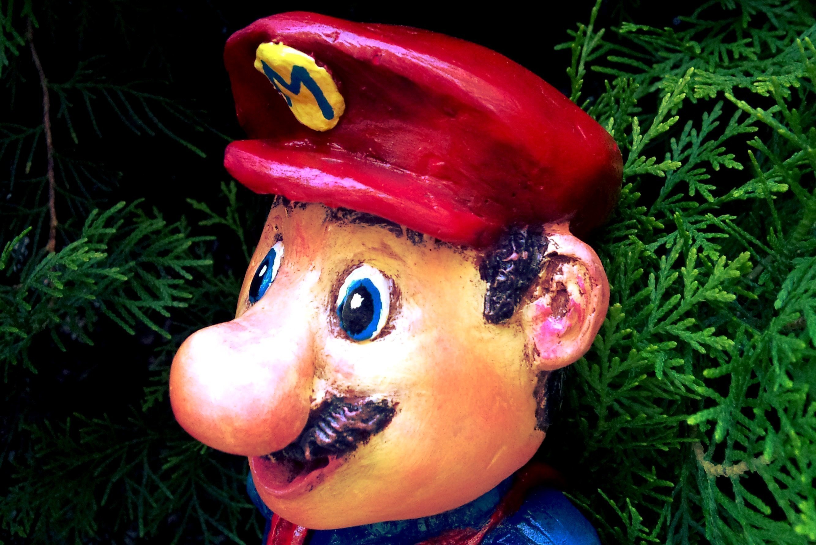 Angel Piangelo Papangelo; SUPER MARIO FANTASY WORLD I, 2016, Original Sculpture Mixed, 17 x 35 cm. Artwork description: 241 SCULPTURE - Ceramic Synthetic Porcelain Gc Fuji Rock , with black Rubber soft protective Base - HAND PAINTED with acrylic colors - Theme inspired from various itemscharacters of Super Mario games, but also from the Sonic the Black Knight video game and the Zeldas Link character - original Angel P.  Artwork - signed ...