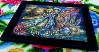 Angel Piangelo Papangelo; SUPER METROID SAMUS JP Ed..., 2016, Original Painting Oil, 59 x 42 cm. Artwork description: 241 Painting - mixed Technique - UNIQUE and UNBELIEVABLE Artwork - Almost IMPOSSIBLE to see another Artwork like this, as it LOOKS exactly LIKE an oil Painting on a canvas , although ONLY color Pencils were used for the main Painting - to achieve this permanent, oil, vivid colors appearance, a SPECIAL secret ...