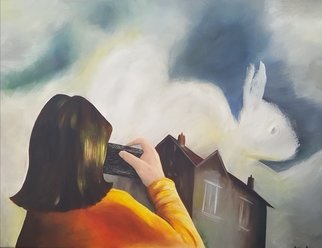 Ana Neto; Rabbit, 2018, Original Painting Acrylic, 80 x 60 cm. Artwork description: 241 A child finds a rabbit in the clouds and she wants to photograph this imaginary world forgetting about her surroundings. When was the last time you saw shapes in clouds and build a story behind it ...