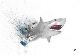 Ana Neto; Shark, 2019, Original Watercolor, 25 x 15 cm. Artwork description: 241 Shark exploring the empty sea with it s aggressive nature, making an explosive colors and movement behind it. ...