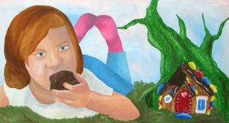 Ana Neto; The Chocolat House, 2009, Original Painting Acrylic, 127 x 68 cm. Artwork description: 241 Chocolate House from the fairy taile Hansel and Gretel. A child is eating the house that represents metaphorically the mother.Original acrylic painting on canvas...