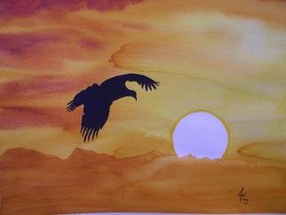 Ani Tejada; Condor In Yellow Sky, 2004, Original Watercolor, 50 x 40 cm. 