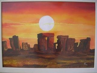 Ani Tejada; Stonehenge In Orange Sky, 2004, Original Watercolor, 70 x 50 cm. Artwork description: 241 Weights less than 0. 2 pounds. Painted in watercolor paper....