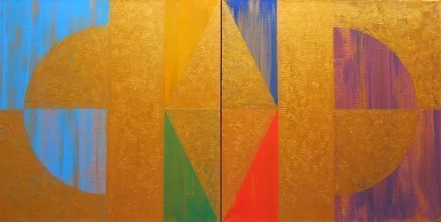 Anna Shchelochkova; Golden Tears, 2012, Original Painting Acrylic, 80 x 40 cm. Artwork description: 241 abstract, conceptual, geometric, diptih, golden...