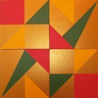 Anna Shchelochkova; Seasons, 2015, Original Painting Oil, 80 x 80 cm. Artwork description: 241 abstract, conceptual, geometric, red, yellow, green, square, triangle...