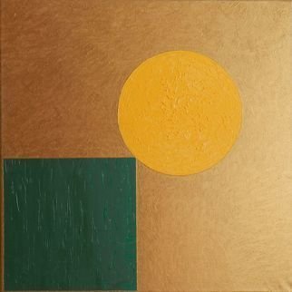 Anna Shchelochkova; World Creation, 2016, Original Painting Oil, 60 x 60 cm. Artwork description: 241 abstract, conceptual, geometric, square, circle, yellow, green...