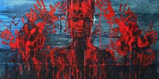 Anna Reztsova; Meeting Wth Concrete Wall, 2016, Original Painting Acrylic, 124 x 65 cm. Artwork description: 241 concrete, face, blood, red...