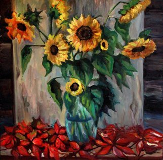 Anna Reztsova; My Dear Vincent, 2015, Original Painting Oil, 100 x 100 cm. Artwork description: 241 sun flowers, red...