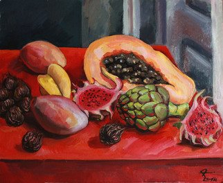 Anna Reztsova; Still Life With Artishok, 2014, Original Painting Oil, 60 x 50 cm. Artwork description: 241 spanish , fruts, red...