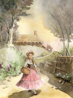 Joanna Pasek; Little Red Riding Hood, 2009, Original Watercolor, 19 x 24 cm. Artwork description: 241  Watercolor illustration to 