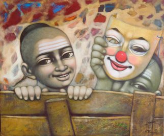 Pramod Apet; Mask, 2018, Original Painting Acrylic, 36 x 30 inches. Artwork description: 241 Beautiful expression and smiling faces,Childhood memory...
