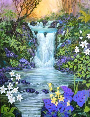 Environmental Artist Apollo; Here In Heaven, 2014, Original Painting Acrylic, 30 x 40 inches. Artwork description: 241 a heavenly waterfall invites the viewer to enter this magical realm of beauty and light. ...