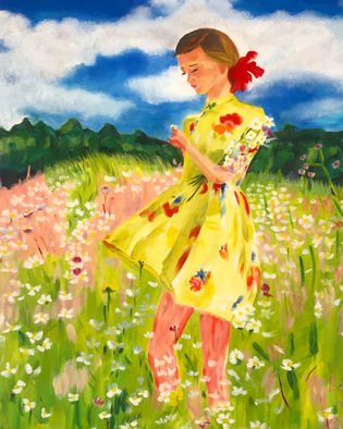 Natalja Tuncay; Girl With A Flowers, 2020, Original Painting Oil, 50 x 70 cm. Artwork description: 241 Original oil painting on canvas. This picture is about the beauty of our nature and soul. The painting depicts a sunny day, in the foreground is a girl in a field of flowers, who has collected summer flowers in a bouquet, enjoying the colors of nature. There ...