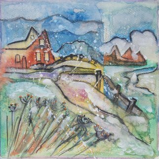 Ariadna De Raadt; Holland Season 2, 2016, Original Watercolor, 30 x 30 cm. Artwork description: 241  fresh watercolor painting of Holland country side season without a passepartout, 1 cm border from an edge of the sheet. mix media : watercolor, black ink, tempera, watercolor pencil, charcoal( landscape, farm, weather, season, nature, village, flowers, watercolor, ink) ...