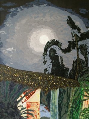 Paul Pole; A Hundred Years Of Loneliness, 2017, Original Painting Acrylic, 38 x 48 cm. Artwork description: 241 Night, canopy, palm trees...