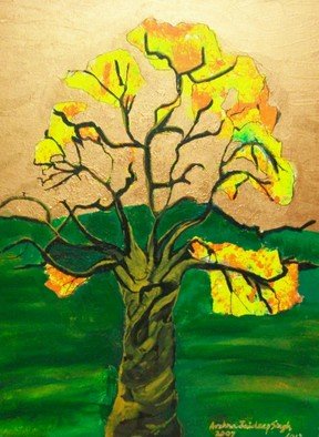 Archna Jaideep Singh; Tree Of Life, 2007, Original Painting Acrylic, 61 x 77 cm. Artwork description: 241     The composition comprises acrylic paints on canvas. The yellow orange blossoms depict the fruition of life in its richness while the green and copper provide the tranquil and peaceful foundation for existence. ...