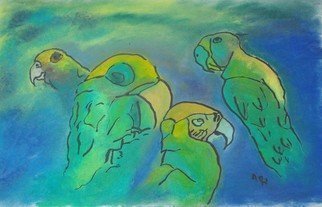 Ari Rajsbaum; Parrots, 2018, Original Pastel, 41.5 x 59 cm. Artwork description: 241 This image is part of a group of paintings called aEURoeWise AnimalsaEUR...