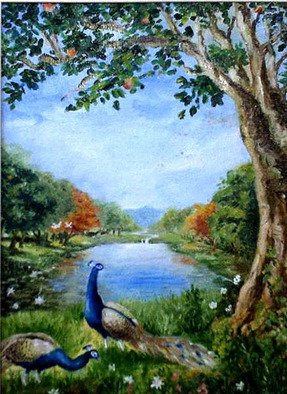Dulz Cuna; Vrindavana, 2008, Original Painting Oil, 8 x 14 inches. Artwork description: 241  Namaste! It's Paradise ...