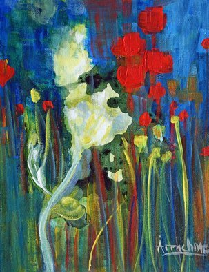Arrachme Art; Mother Has The Stage, 2016, Original Painting Acrylic, 8 x 10 inches. Artwork description: 241   Poured and painted canvas board.  Memory Gardens acknowledge friends and family. abstract, garden, flowers, landscape, happy blooms, green, red, arrachmeart    ...