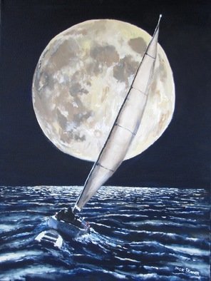 Jack Skinner; Under Sail Under Full Moon, 2013, Original Painting Acrylic, 16 x 20 inches. 