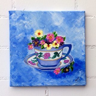 Amans Honigsperger; Tea Cup With Pansies, 2013, Original Painting Acrylic, 30 x 30 cm. Artwork description: 241 A bit of kitsch for the lovers of a fine cuppa ...