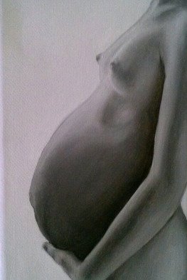 Mel Fiorentino; Pregnant Nude, 2014, Original Painting Oil, 4 x 6 inches. Artwork description: 241     Original black and white oil painting.     ...