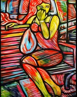 Oscar Galvan; Ansiosa, 2012, Original Painting Acrylic, 24 x 36 inches. Artwork description: 241    Anxious/ Popart/ Impressionism/ Female/ Heart/ Soul/ Picasso/ Manet/ Galvan/ Beauty/ Portrait  ...