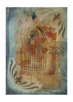 Frank Hoffmann; Golden Cage, 2016, Original Other, 40 x 50 cm. Artwork description: 241  Love, cage, gold      ...