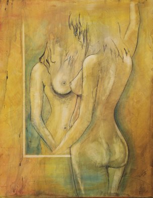 Frank Hoffmann; The Mirror, 2013, Original Painting Acrylic, 80 x 100 cm. Artwork description: 241        beauty, nude, woman, mirror,     ...