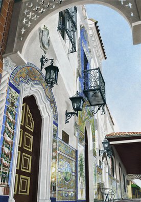 John Canning; The Columbia, 2009, Original Watercolor, 20 x 30 inches. Artwork description: 241  Historic 100 year old Spanish style structure captured in watercolor. Limited Edition, signed & numbered Giclee' reproduction on 300lbs. archival watercolor paper. ...