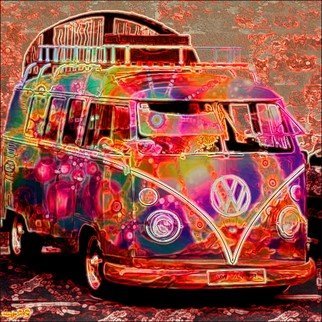 Michael Todd; Hippie Days, 2018, Original Printmaking Giclee, 2 x 1 inches. Artwork description: 241 VW Van, Hippie Van, Peace sign...