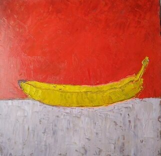 Igor Matselik; Banana On Red, 2022, Original Painting Oil, 12 x 12 inches. Artwork description: 241 still life...